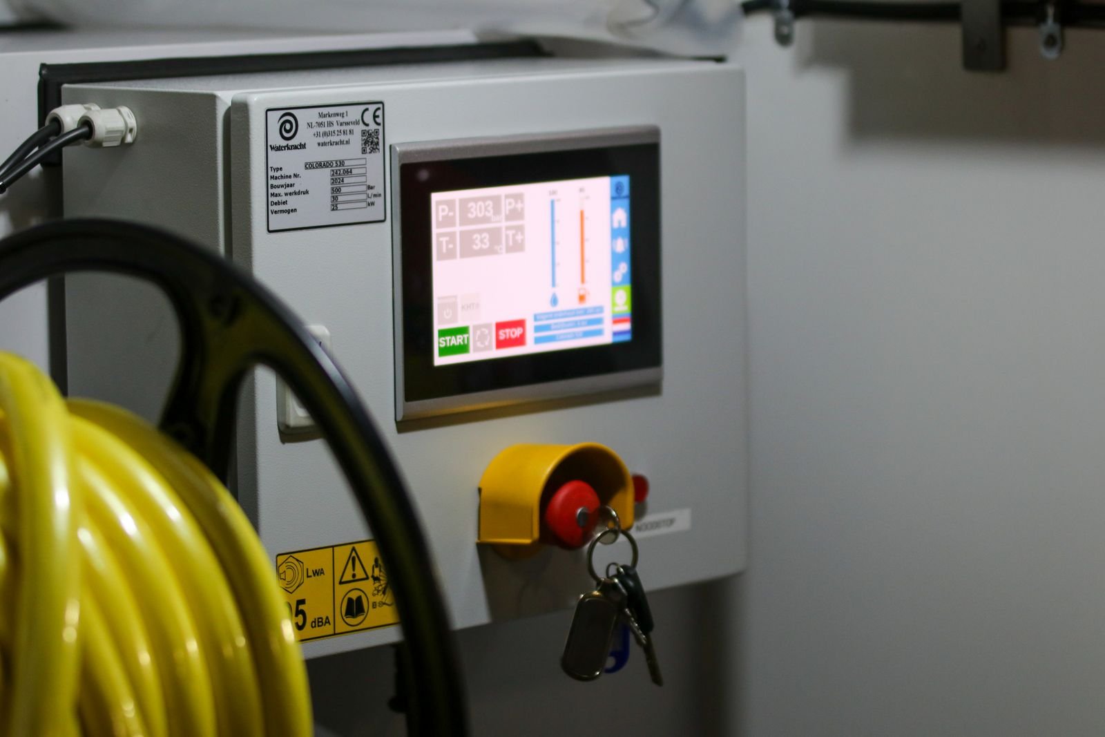 Built control panel with integrated HMI touchscreen and e-stop